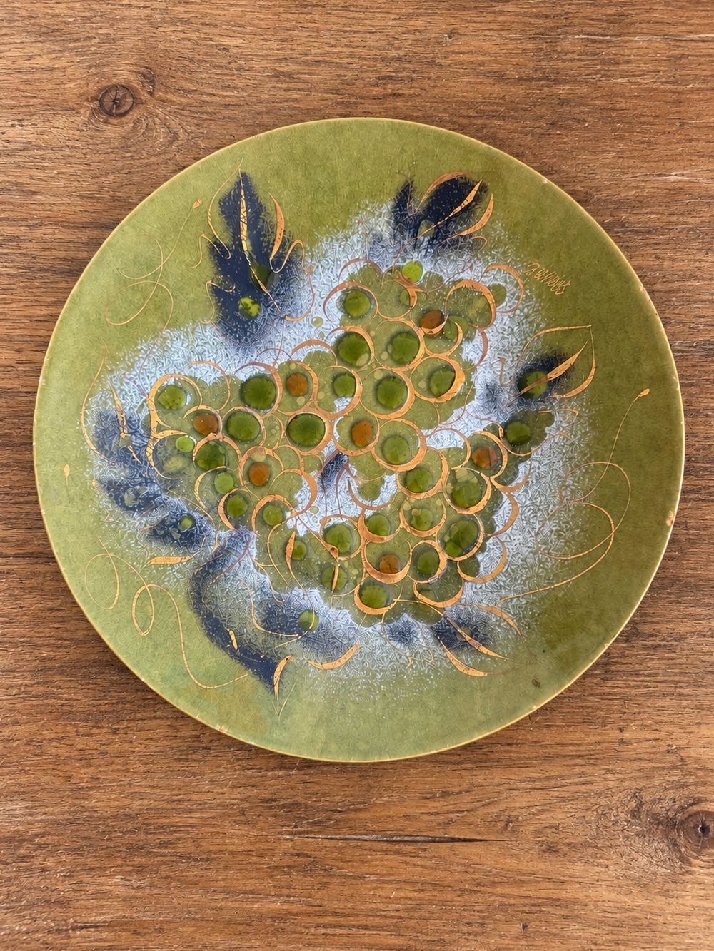 Vintage Sascha Brastoff Enamel on Copper Grape Bowl 11.5â MCM Signed